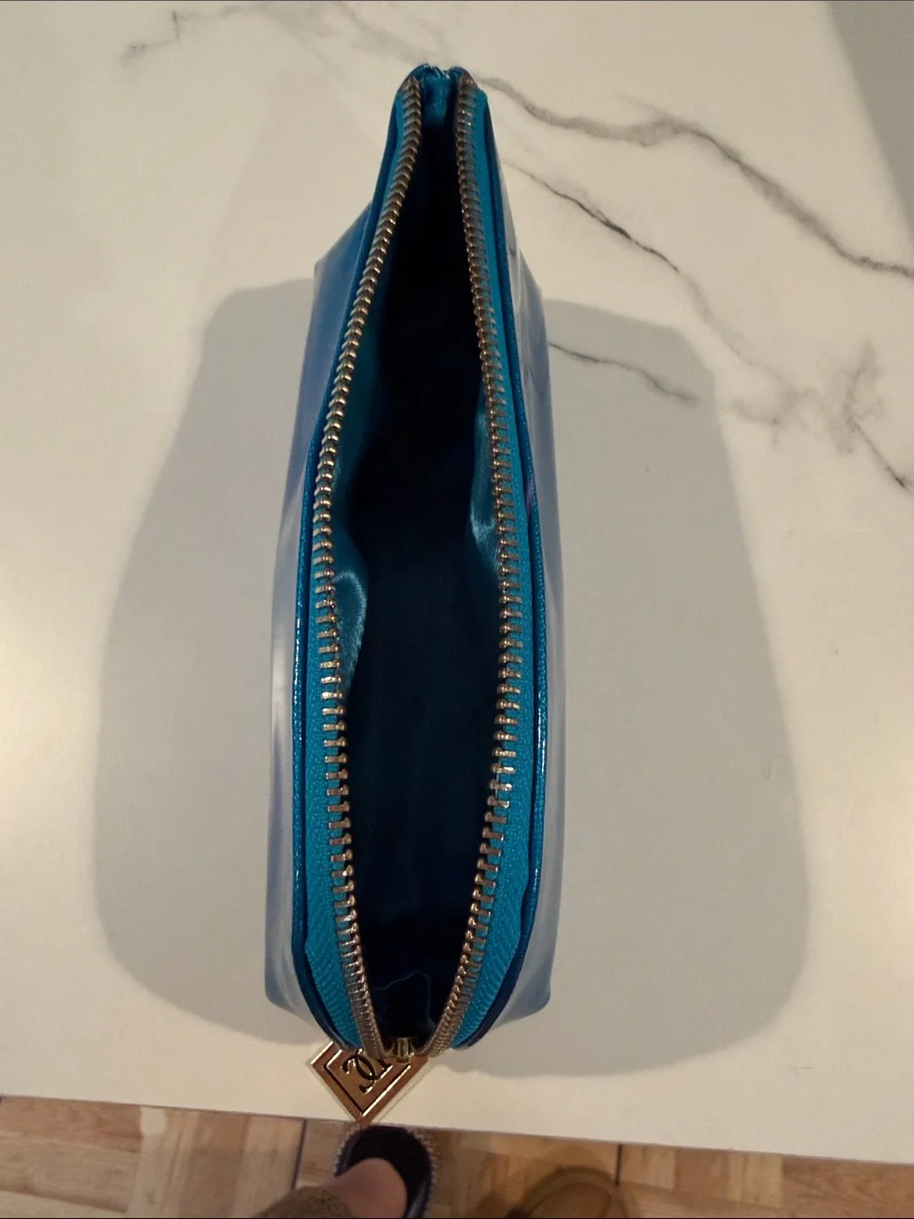 Blue Metallic Pencil Case with Gold Zipper